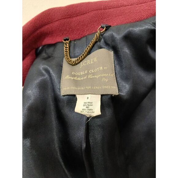 J crew women size 0 DOUBLE CLOTH ITALIAN WOOL maroon burgundy long coat - Picture 6 of 7